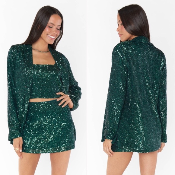 Show Me Your MuMu Jackets & Blazers - Show Me Your MuMu Dance Blazer Emerald Green Sequins Jacket NWT